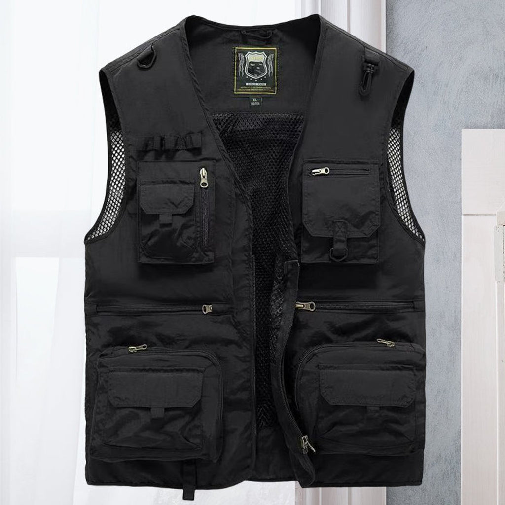 Mens Gilet Multi-Pocket Outdoor Fishing Vest - Black