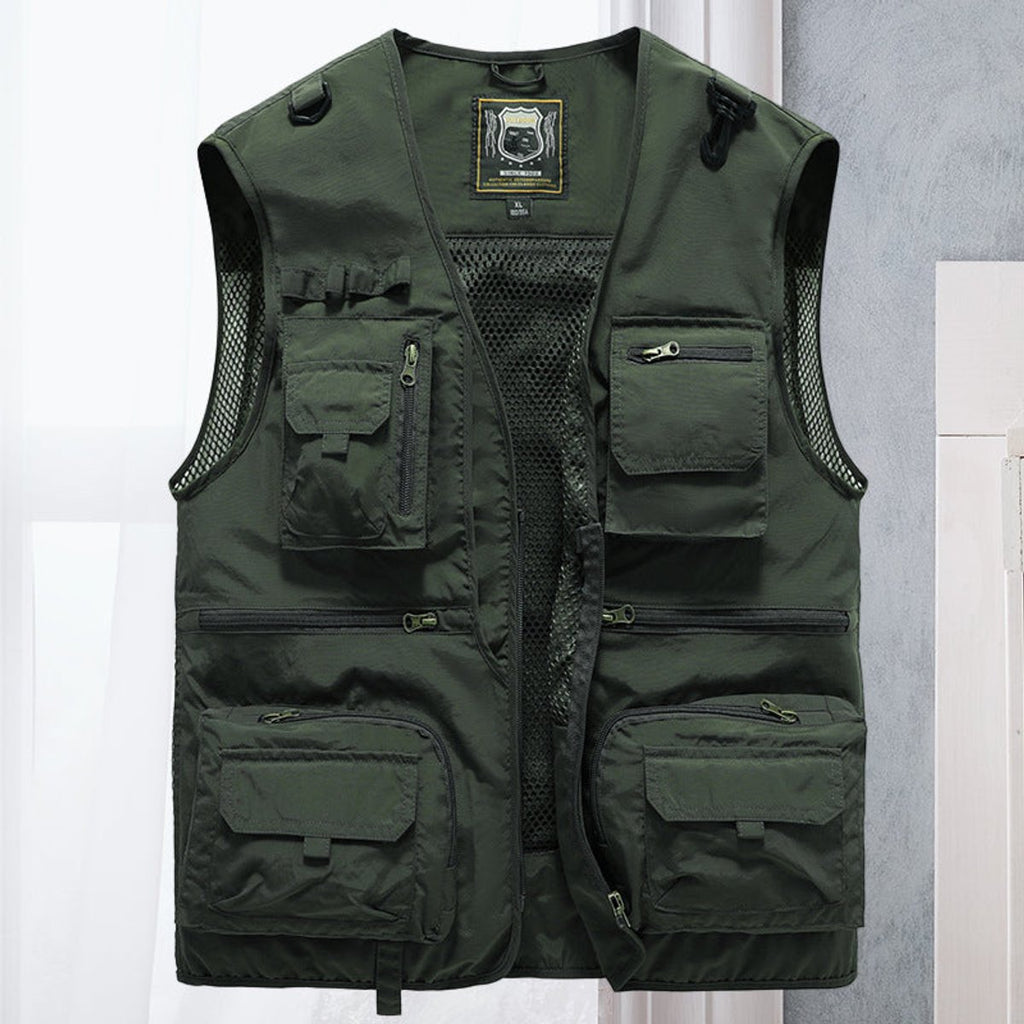 Mens Gilet Multi-Pocket Outdoor Fishing Vest - Army Green