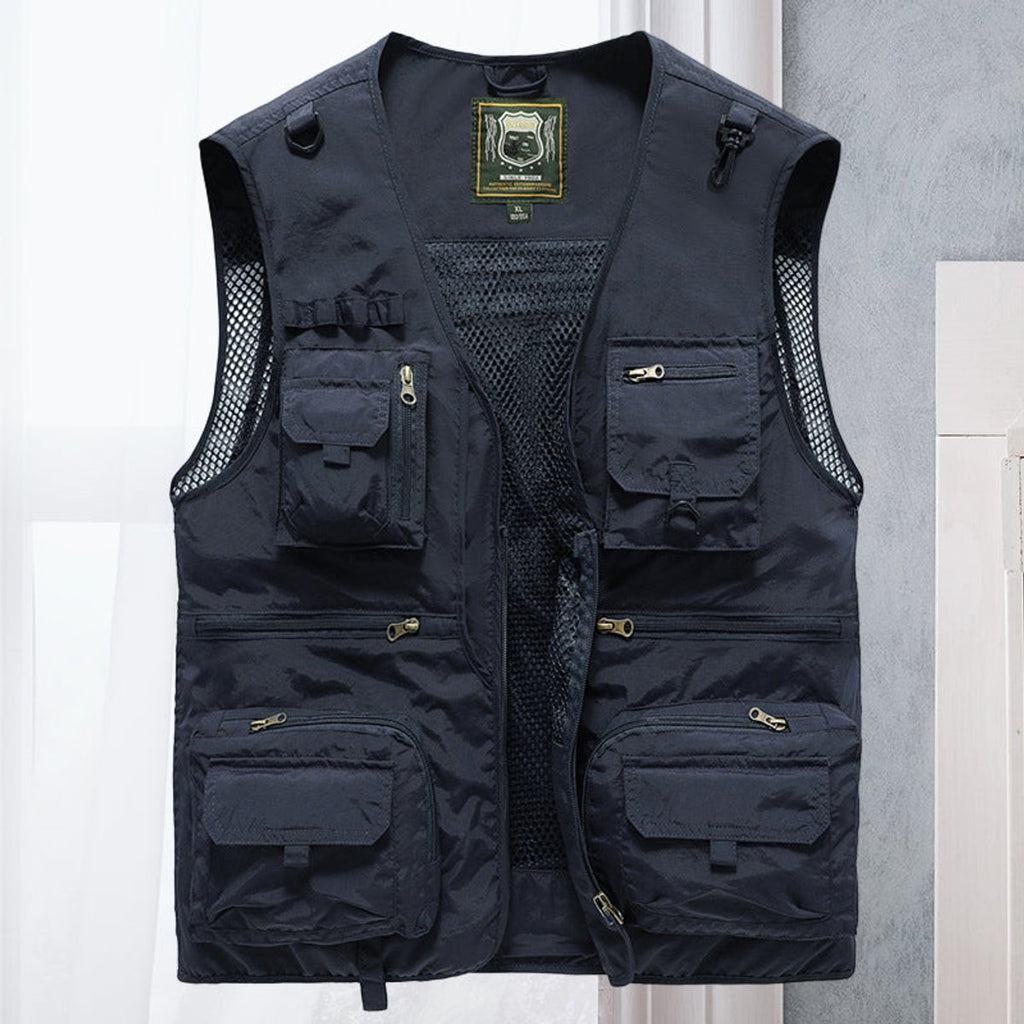 Mens Gilet Multi-Pocket Outdoor Fishing Vest - Navy Blue