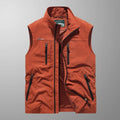 Mens Gilet Sleeveless Multi-Pocket Zip-Up Outdoor Vest - Red