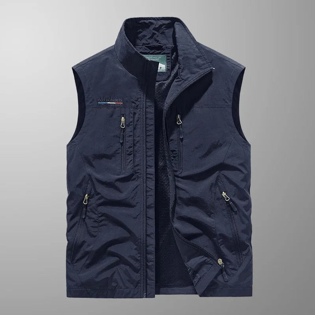 Mens Gilet Sleeveless Multi-Pocket Zip-Up Outdoor Vest - Navy Blue