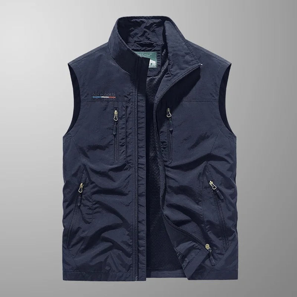 Mens Gilet Sleeveless Multi-Pocket Zip-Up Outdoor Vest - Navy Blue
