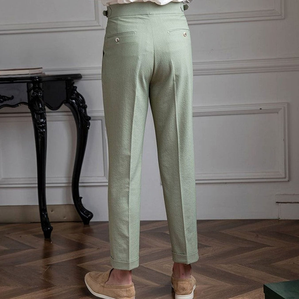 Men's High-Waist Tailored Pleated Trousers Cuffed Hem