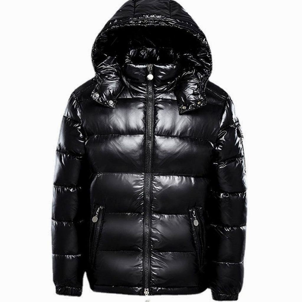 Men's Hooded Puffer Quilted Jacket Full-Zip Winter Coat - Black