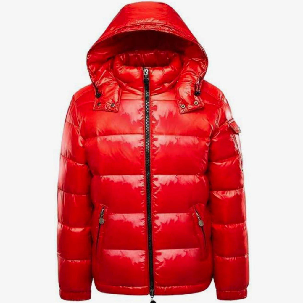 Men's Hooded Puffer Quilted Jacket Full-Zip Winter Coat - Red