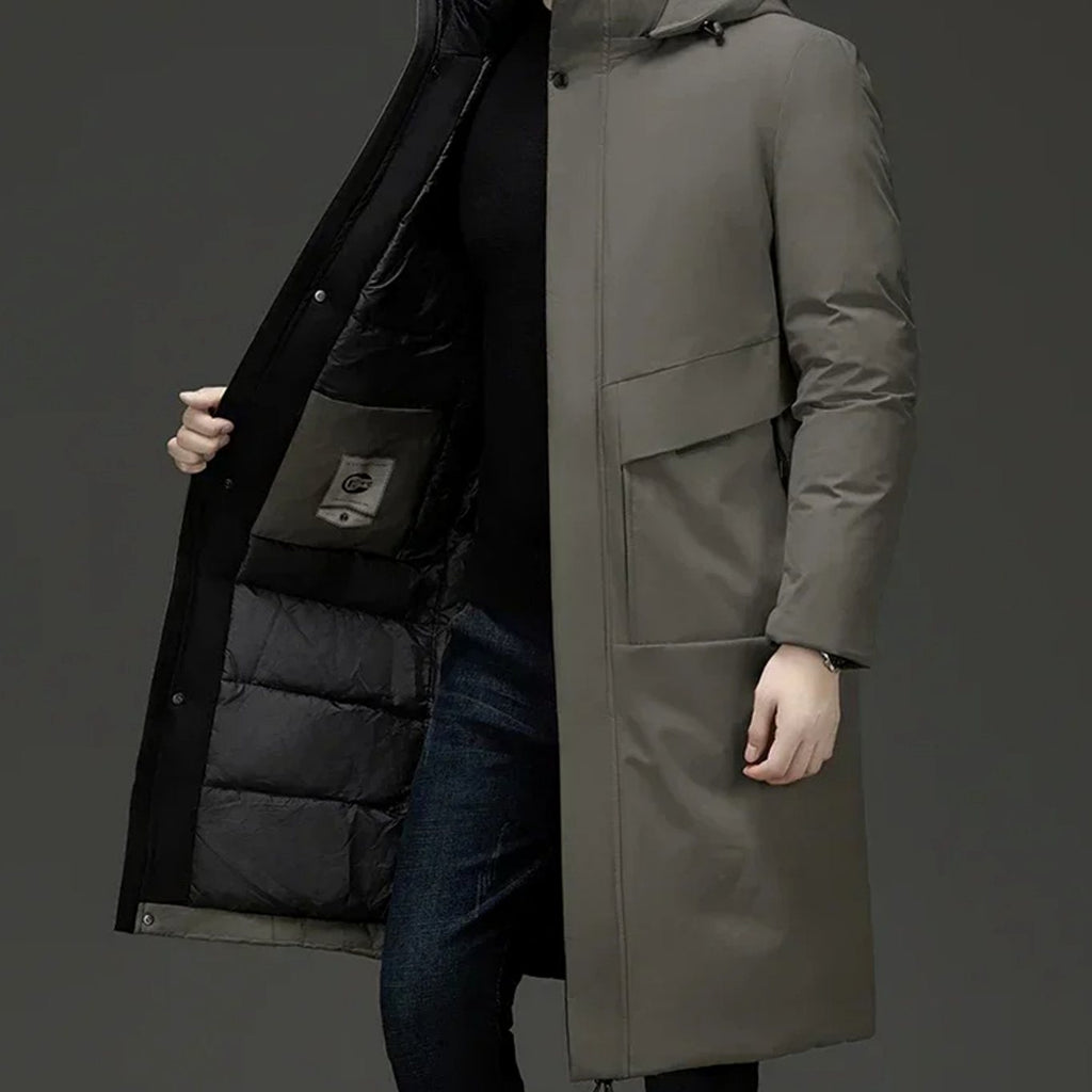 Men's Insulated Hooded Long Puffer Winter Coat - Gray