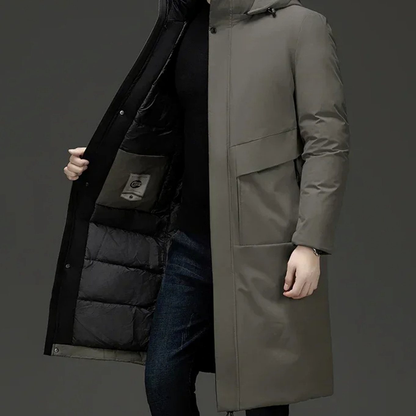 Men's Insulated Hooded Long Puffer Winter Coat - Gray