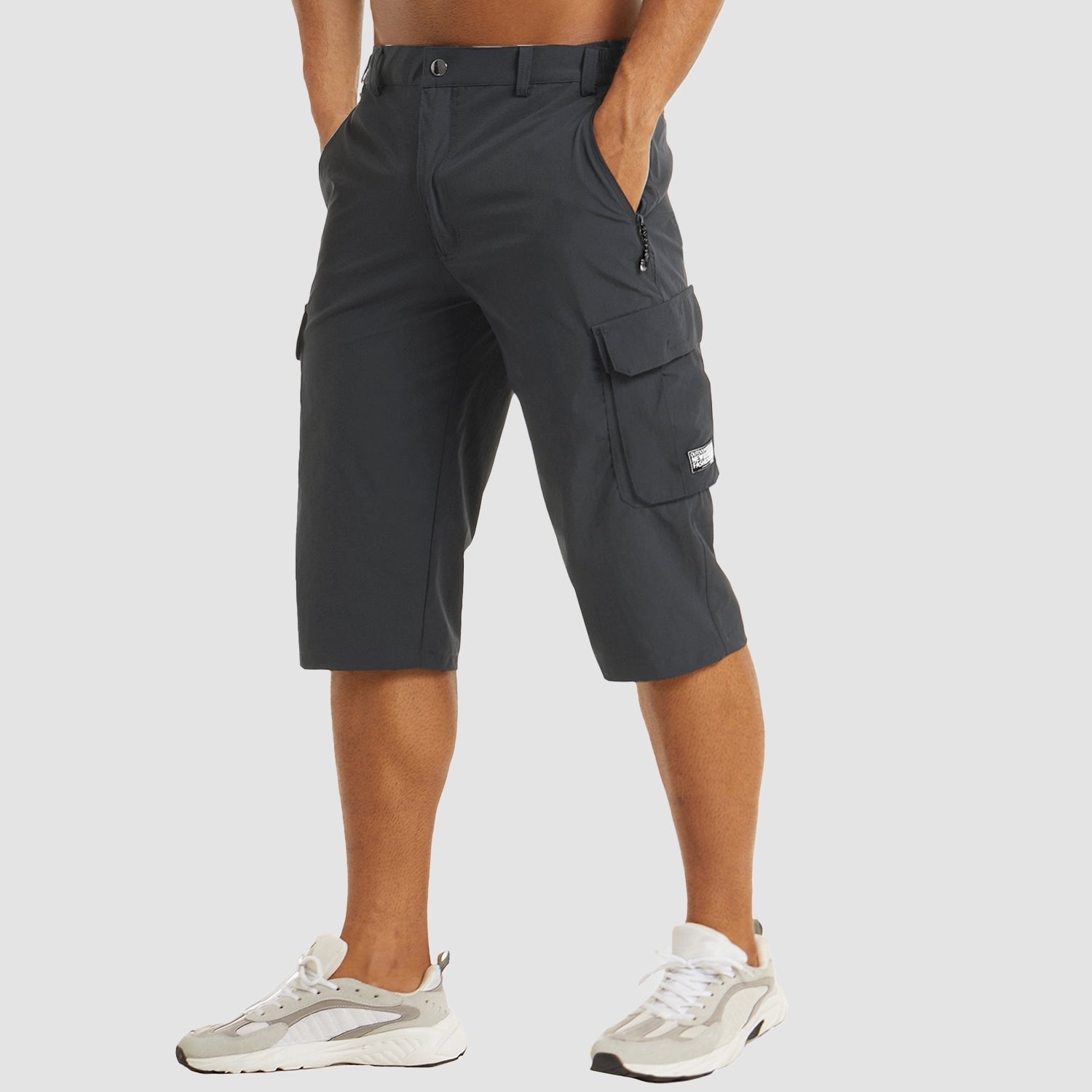 Men's Knee-Length Button-Front Cargo Shorts - Dark Gray
