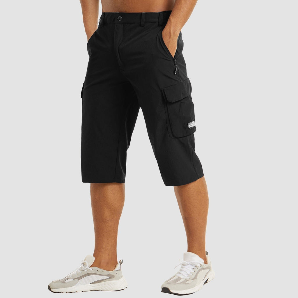 Men's Knee-Length Button-Front Cargo Shorts - Black