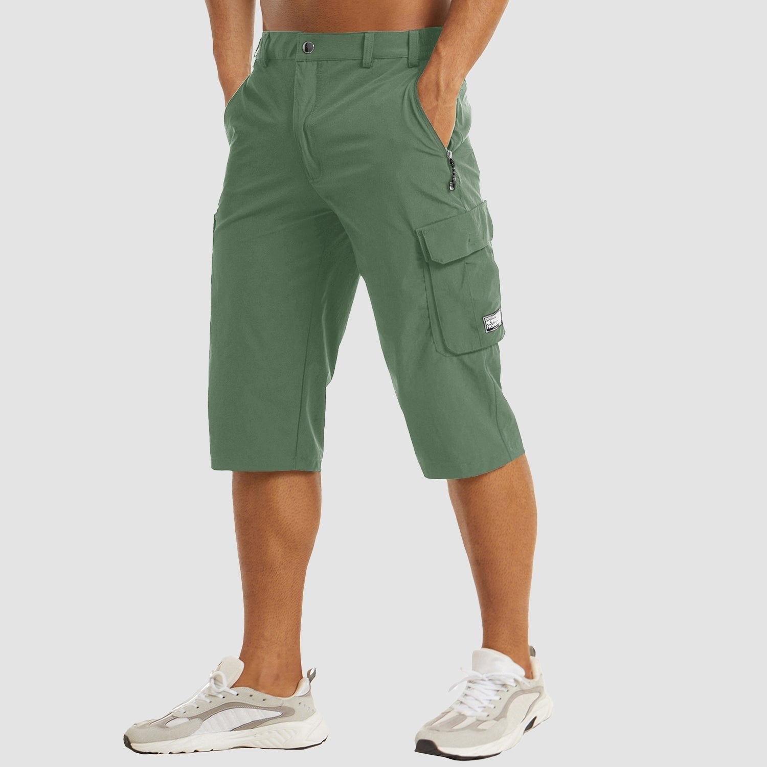 Men's Knee-Length Button-Front Cargo Shorts - Green