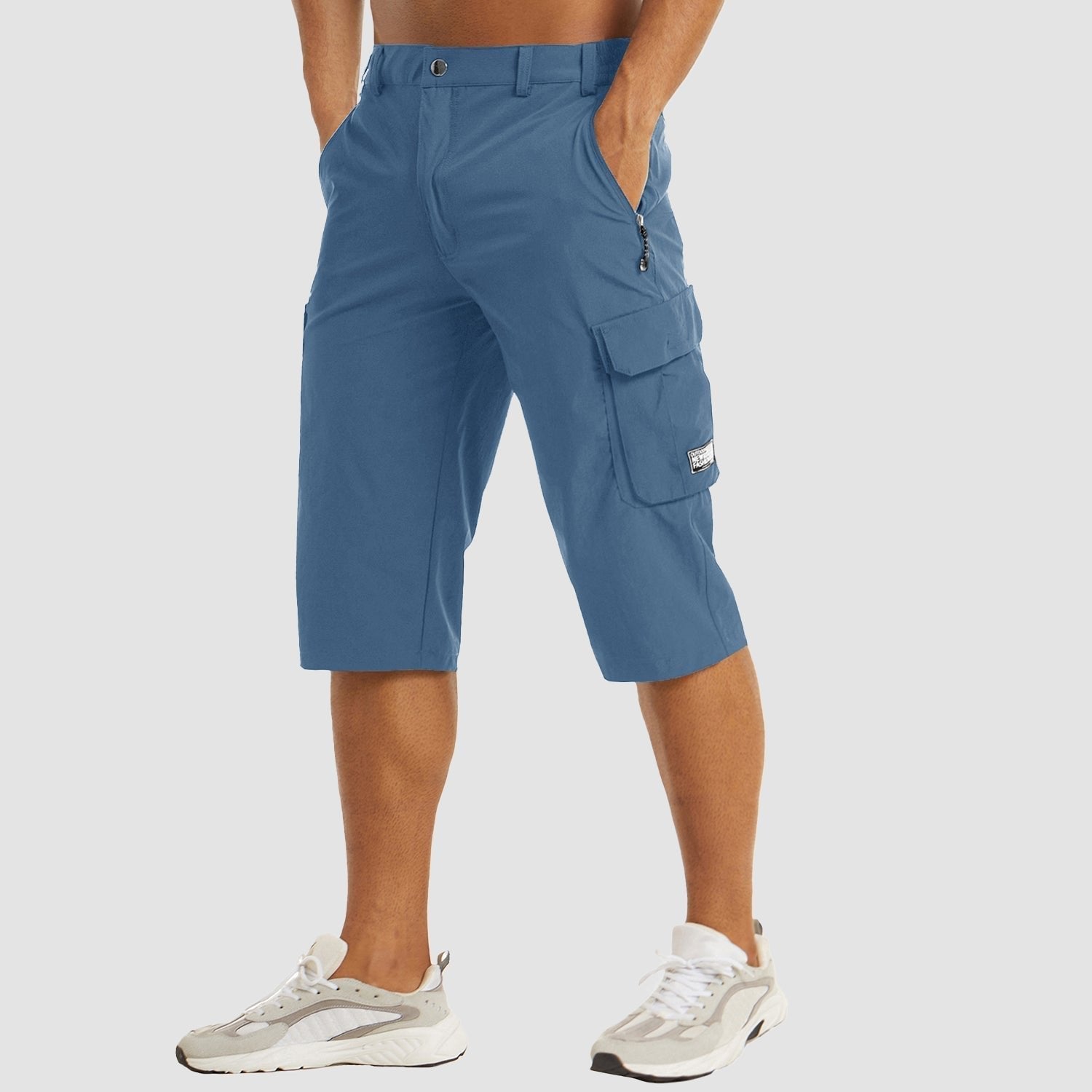 Men's Knee-Length Button-Front Cargo Shorts - Light Blue