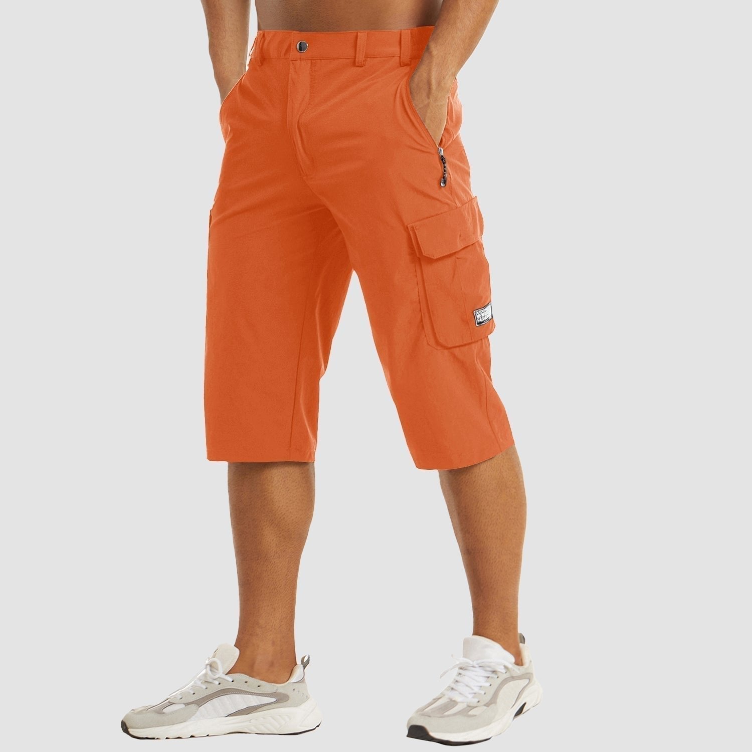 Men's Knee-Length Button-Front Cargo Shorts - Orange
