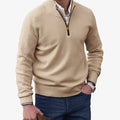 Men's Knit Half-Zip Pullover Jumper Long Sleeve Sweater - Brown
