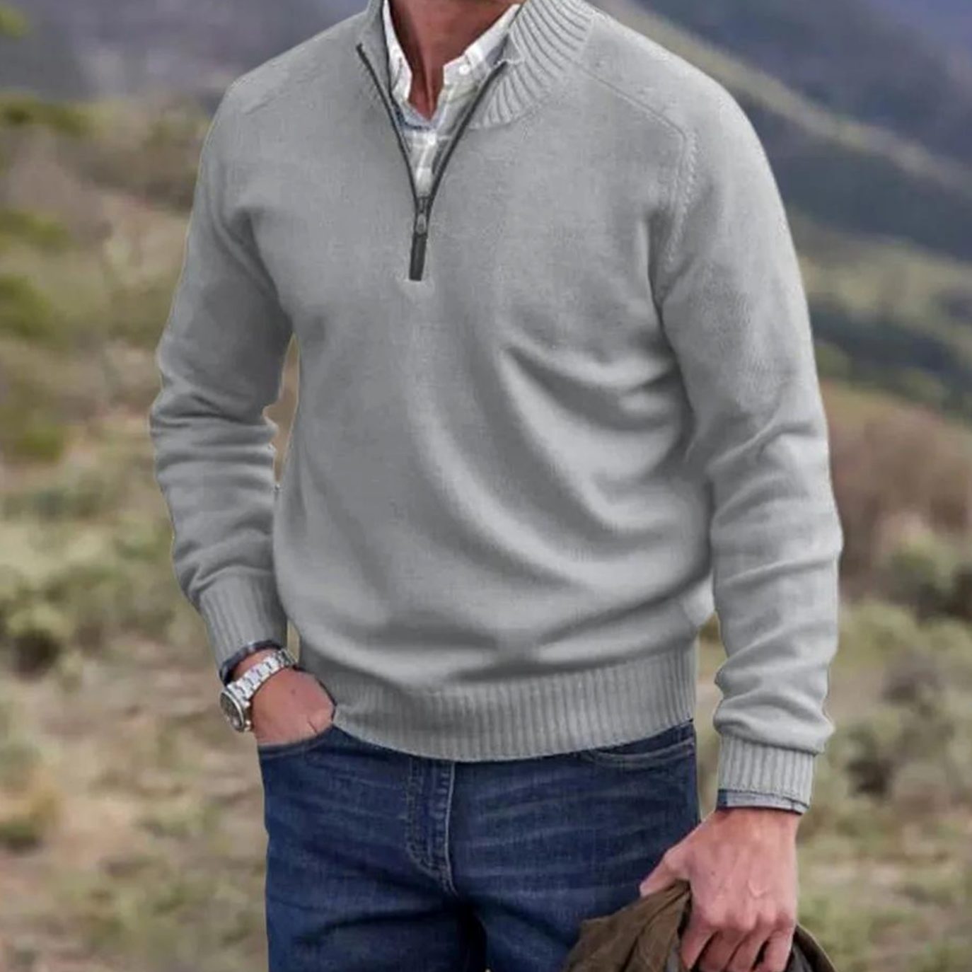 Men's Knit Half-Zip Pullover Jumper Long Sleeve Sweater