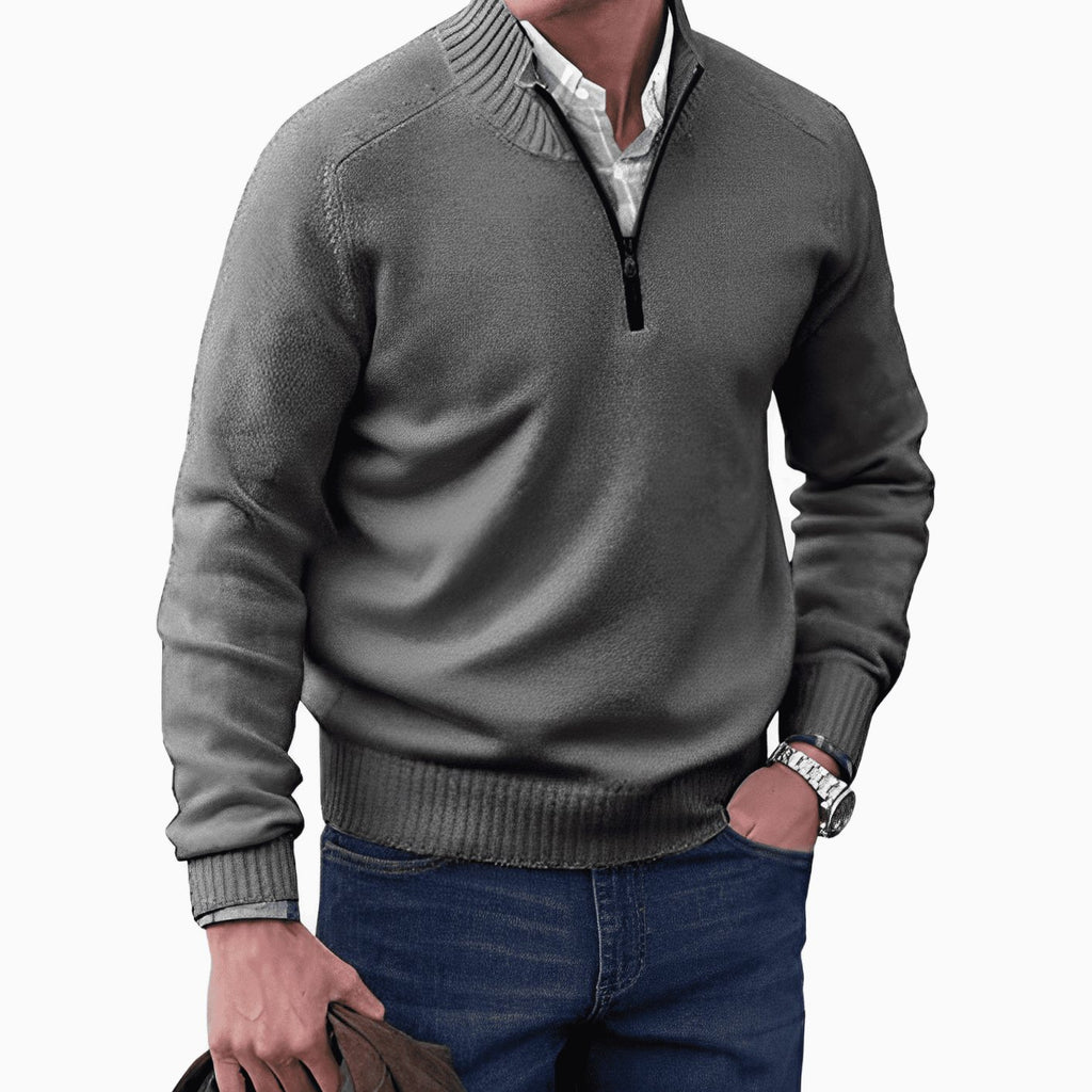 Men's Knit Half-Zip Pullover Jumper Long Sleeve Sweater - Dark Grey