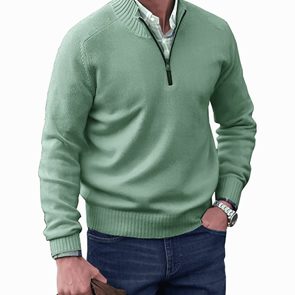 Men's Knit Half-Zip Pullover Jumper Long Sleeve Sweater - Green