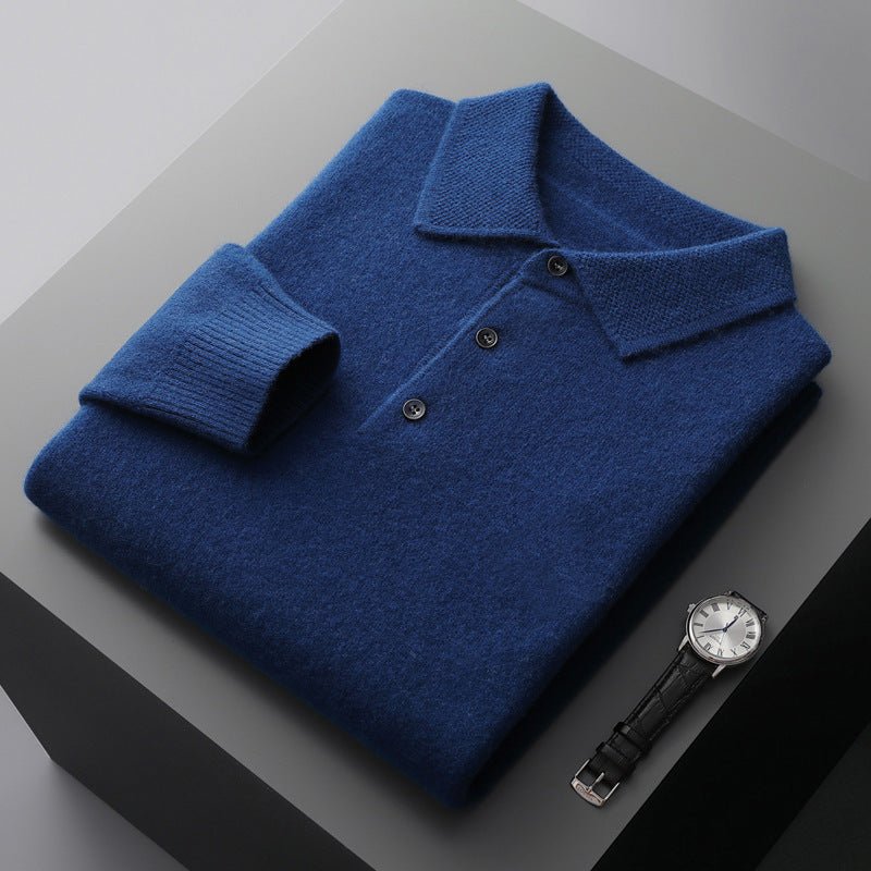 Men's Knit Long-Sleeve Three-Button Polo Sweater - Royal Blue