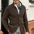 Mens Knit Sweater Blazer Button-Front Waffle-Knit Cardigan - Coffee