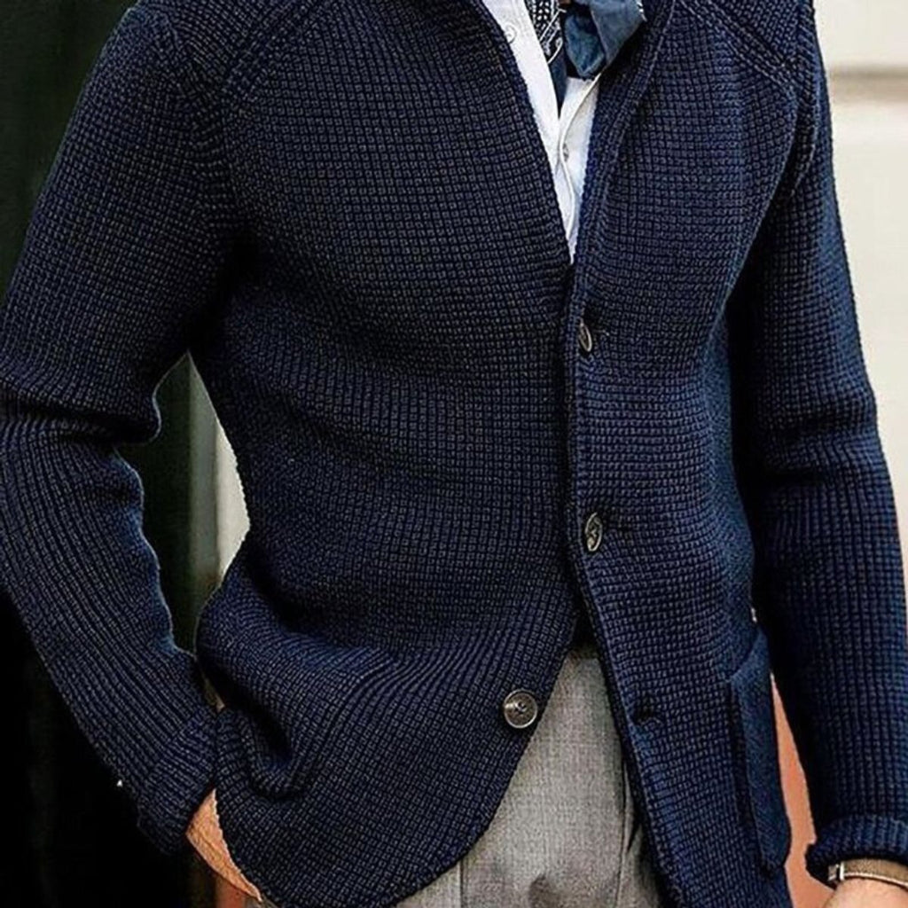 Mens Knit Sweater Blazer Button-Front Waffle-Knit Cardigan - Blue