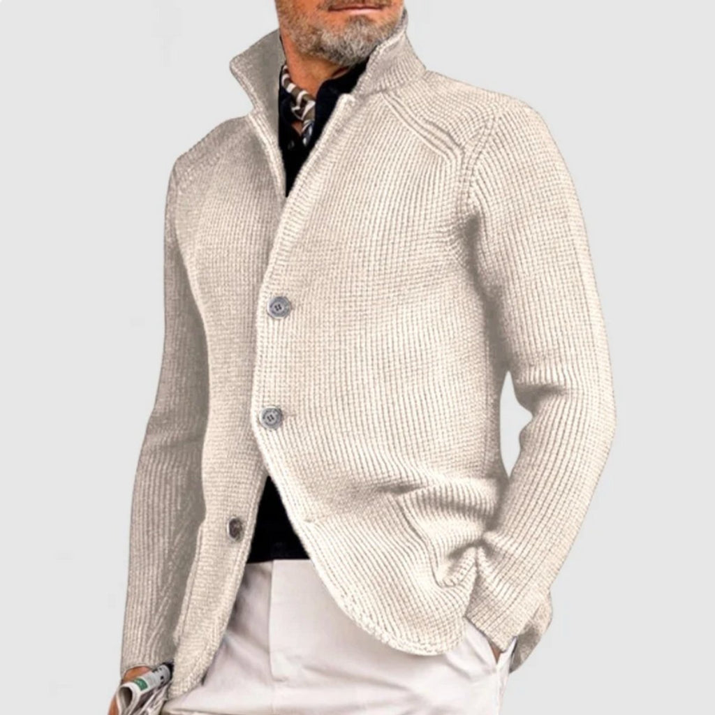 Mens Knit Sweater Blazer Button-Front Waffle-Knit Cardigan - White