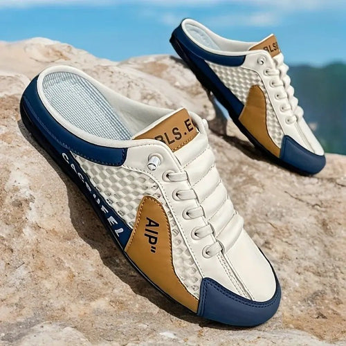 Men's Lace-Up Half-Shoe Breathable Mesh Backless Sneaker Mules
