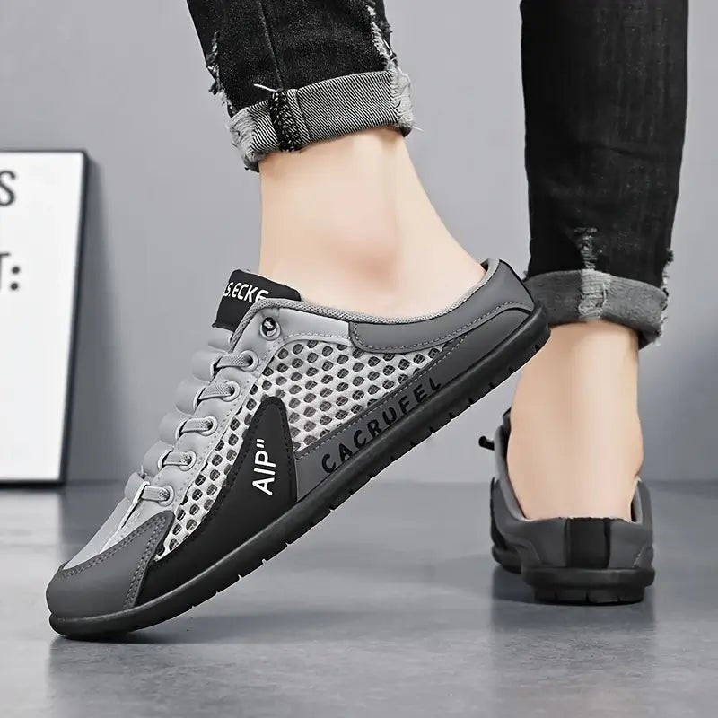 Men's Lace-Up Half-Shoe Breathable Mesh Backless Sneaker Mules