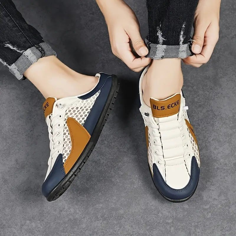 Men's Lace-Up Half-Shoe Breathable Mesh Backless Sneaker Mules