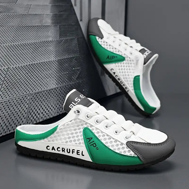 Men's Lace-Up Half-Shoe Breathable Mesh Backless Sneaker Mules - Green