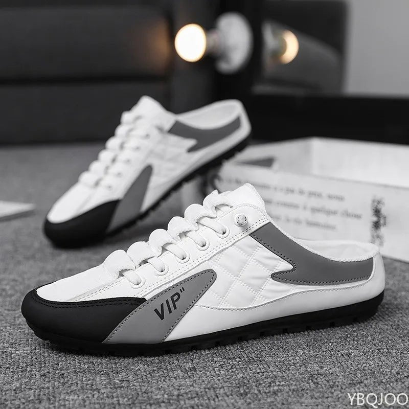 Men's Lace-Up Half-Shoe Breathable Mesh Backless Sneaker Mules - White