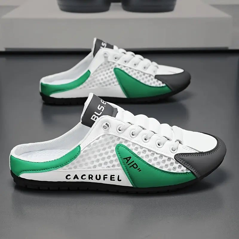 Men's Lace-Up Half-Shoe Breathable Mesh Backless Sneaker Mules