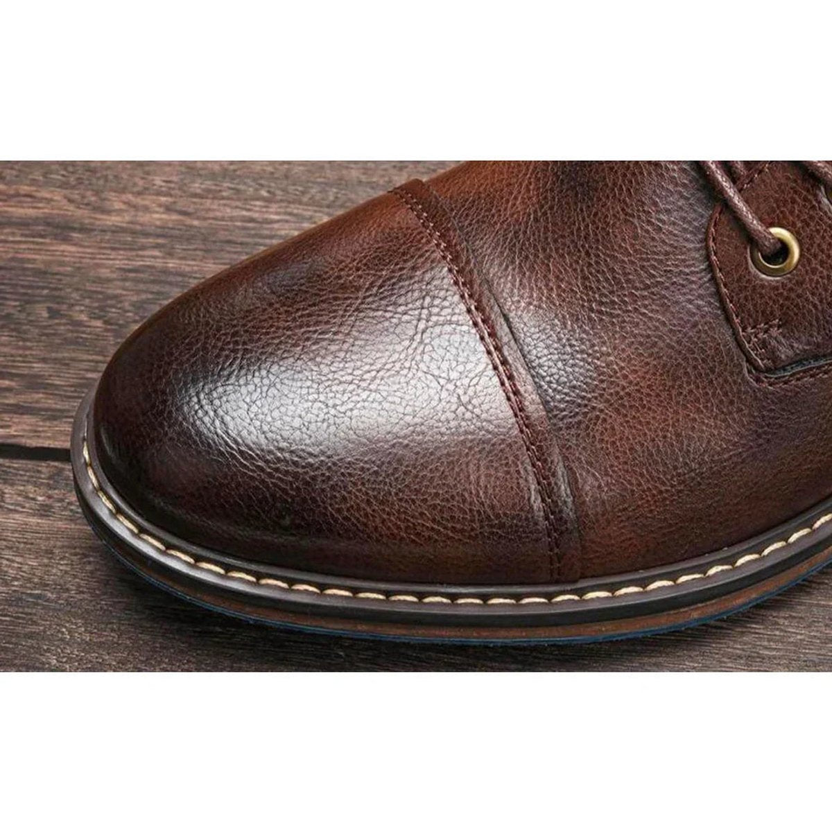 Men's Leather Cap-Toe Lace-Up Side-Zip Oxford Boots
