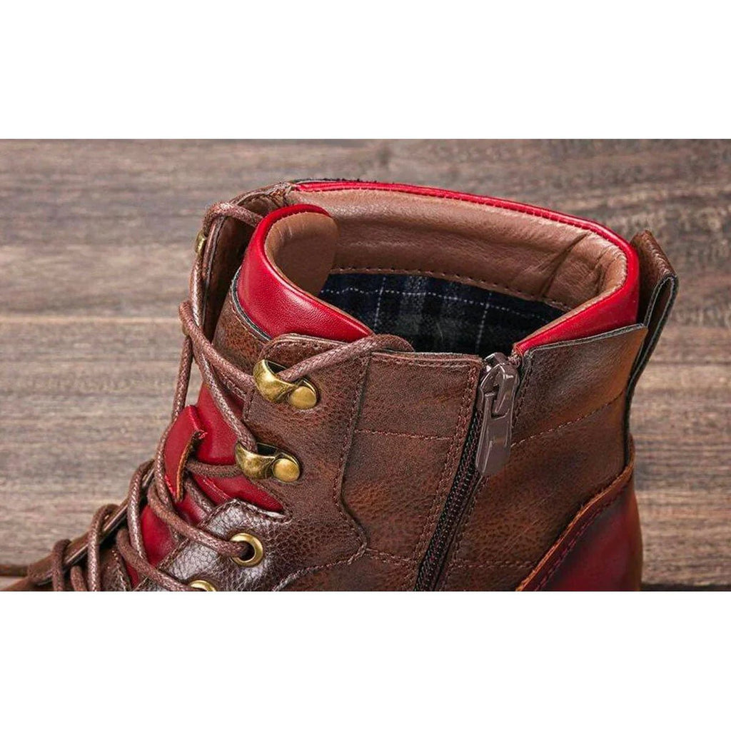 Men's Leather Cap-Toe Lace-Up Side-Zip Oxford Boots