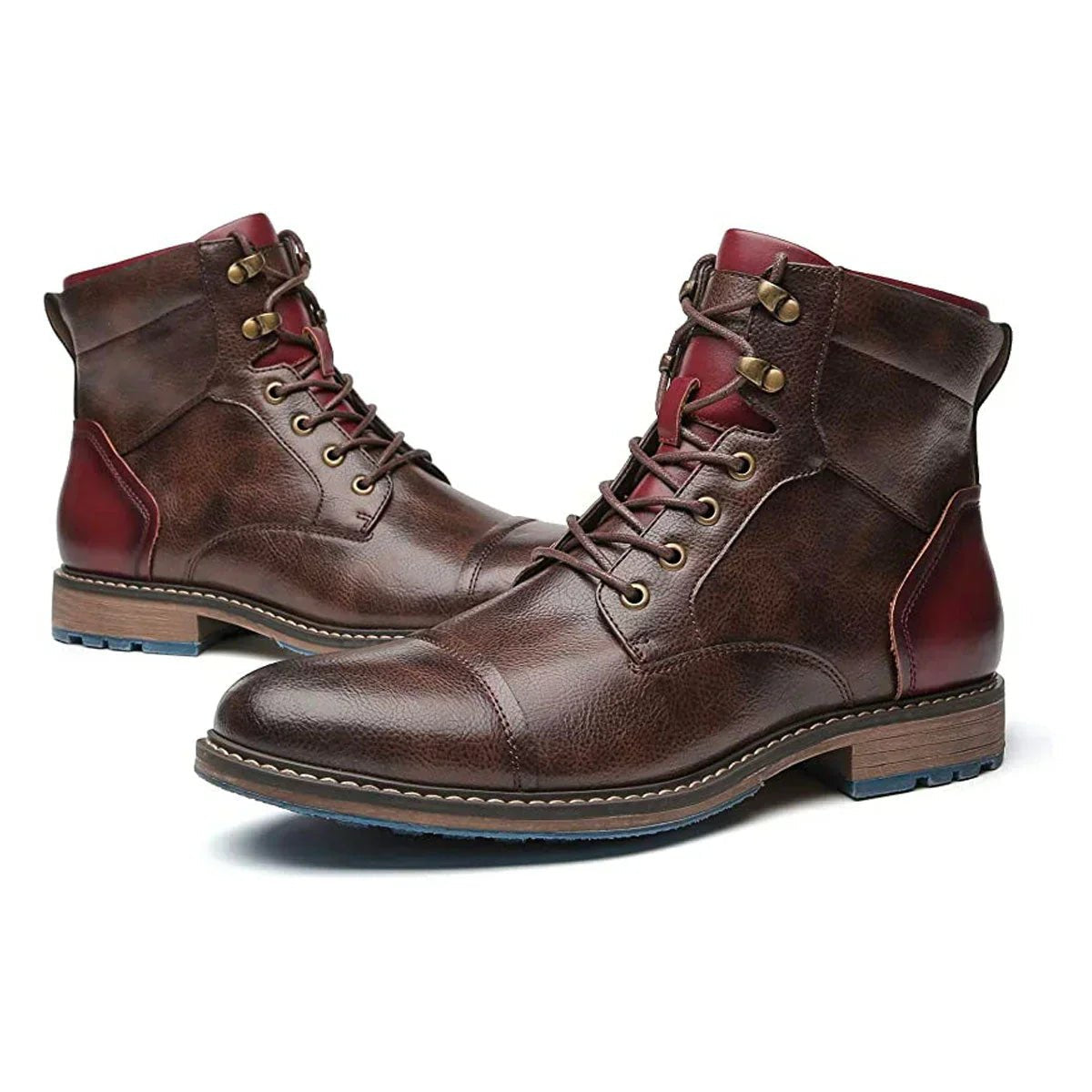Men's Leather Cap-Toe Lace-Up Side-Zip Oxford Boots