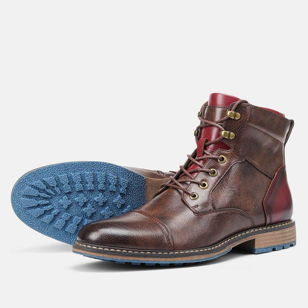 Men's Leather Cap-Toe Lace-Up Side-Zip Oxford Boots