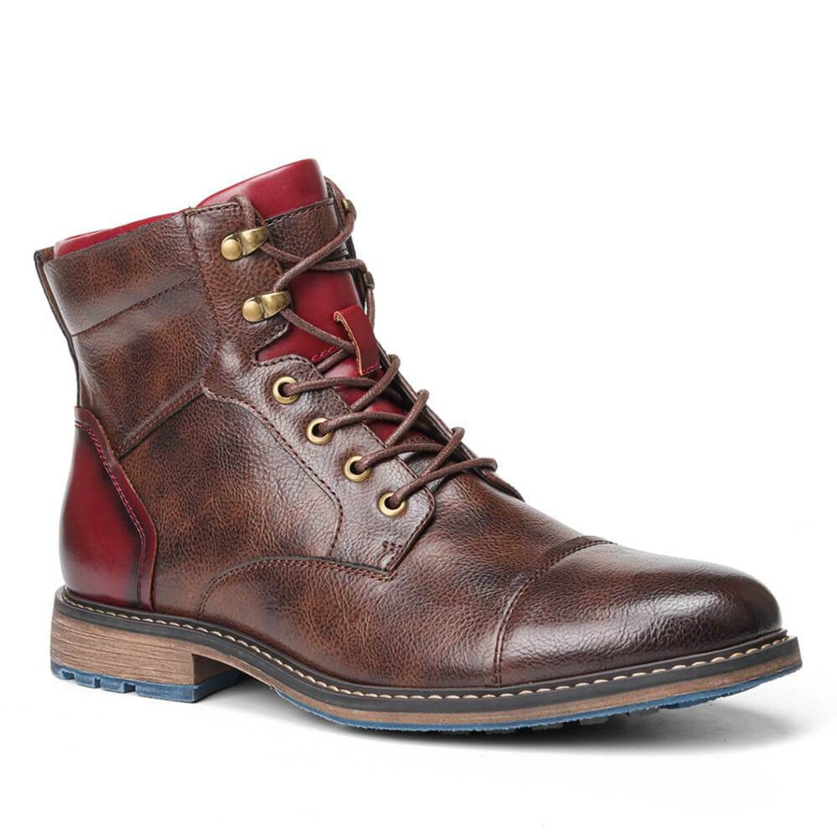 Men's Leather Cap-Toe Lace-Up Side-Zip Oxford Boots