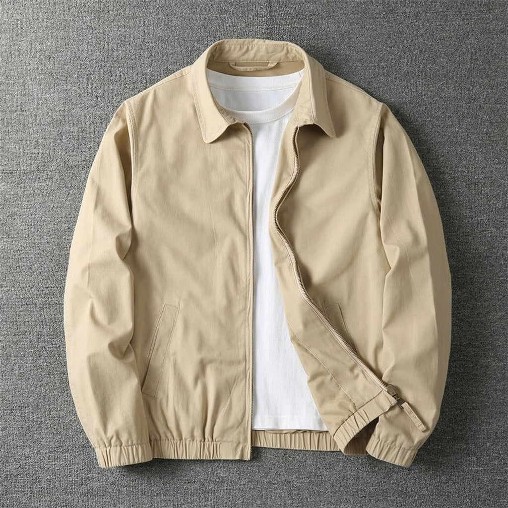 Men's Lightweight Zip-Up Bomber Jacket Elasticated Hem - Beige