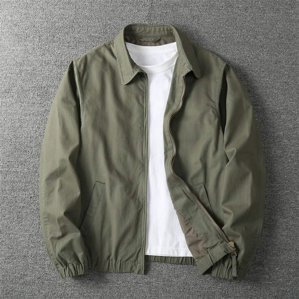 Men's Lightweight Zip-Up Bomber Jacket Elasticated Hem - Khaki