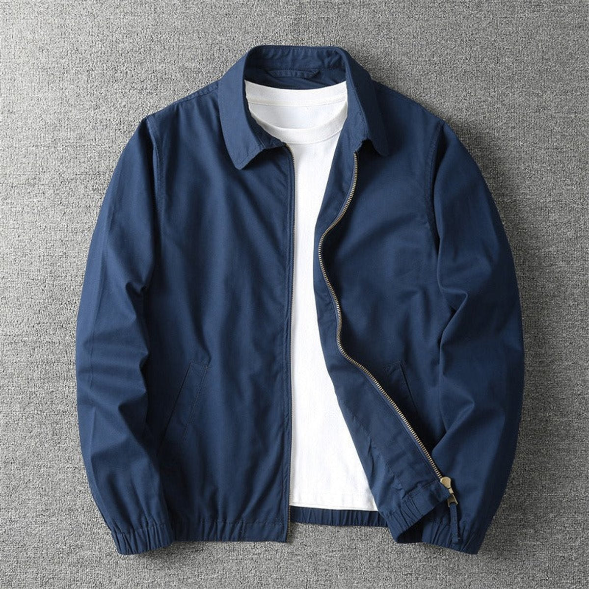 Men's Lightweight Zip-Up Bomber Jacket Elasticated Hem - Navy