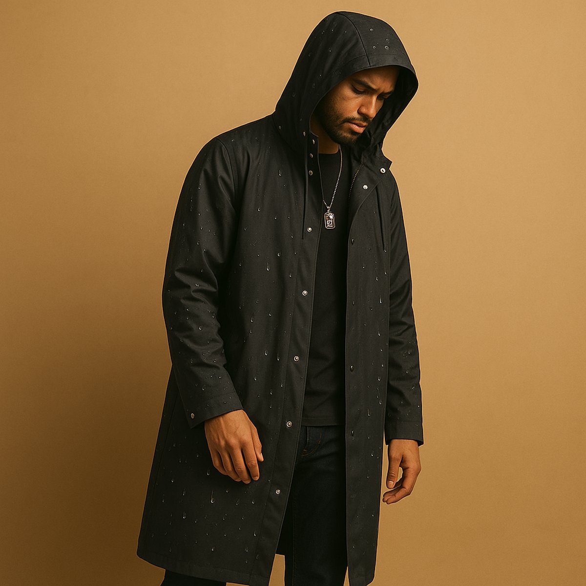 Men's Long Hooded Waterproof EVA Rain Jacket