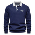 Men's Long-Sleeve Cotton-Blend Contrast Collar Golf Polo Sweater - Navy Blue