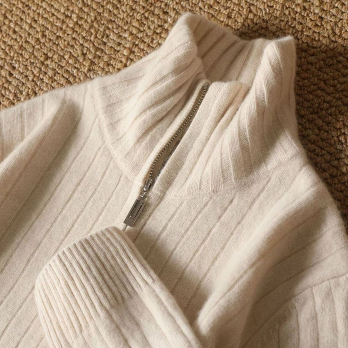 Men's Merino Wool Full-Zip Ribbed Cardigan Sweater