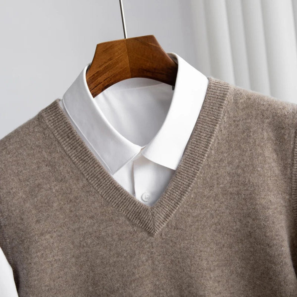 Mens Merino Wool V-Neck Sweater Vest Layering Knit