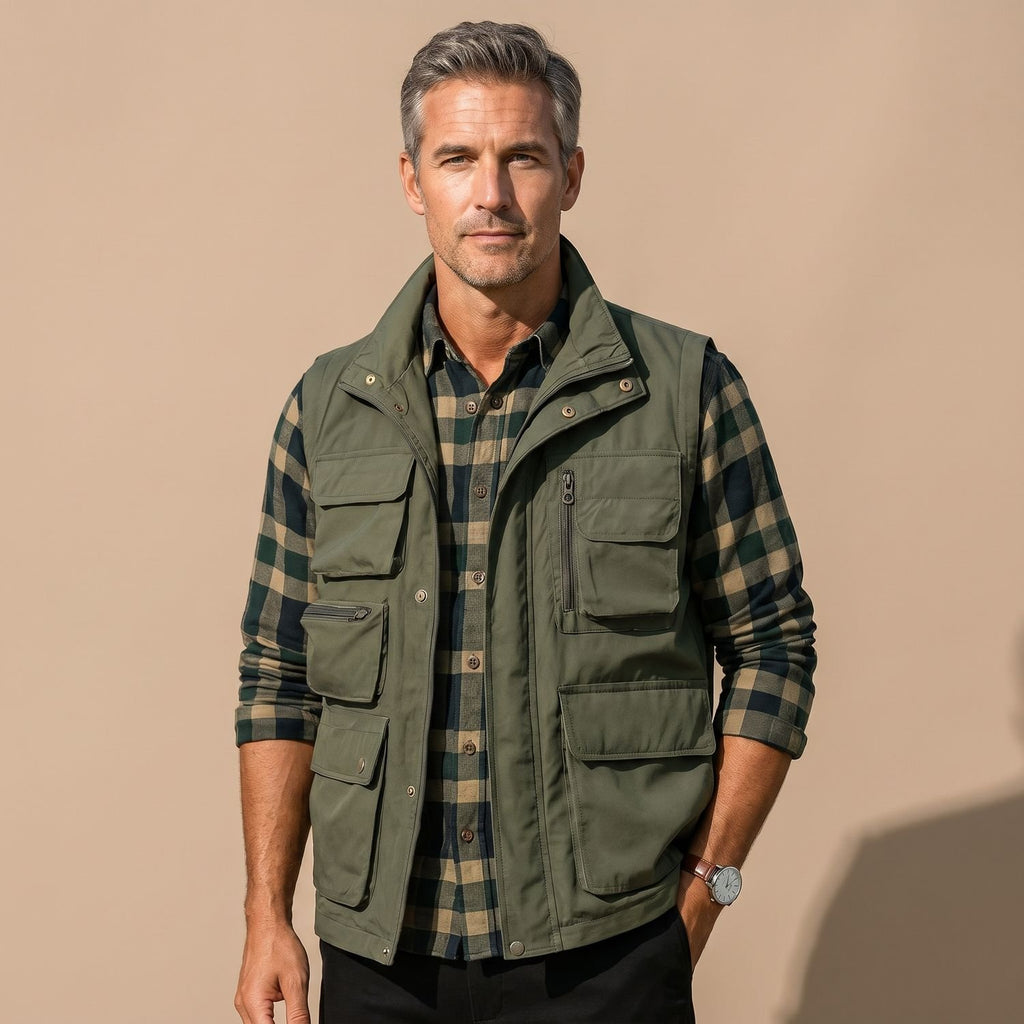 Men's Multi-Pocket Utility Zip-Up Outdoor Vest - Army Green