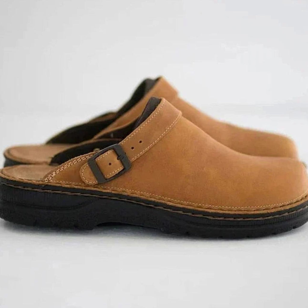 Men's Orthopedic Buckle Leather Slip-On Clogs
