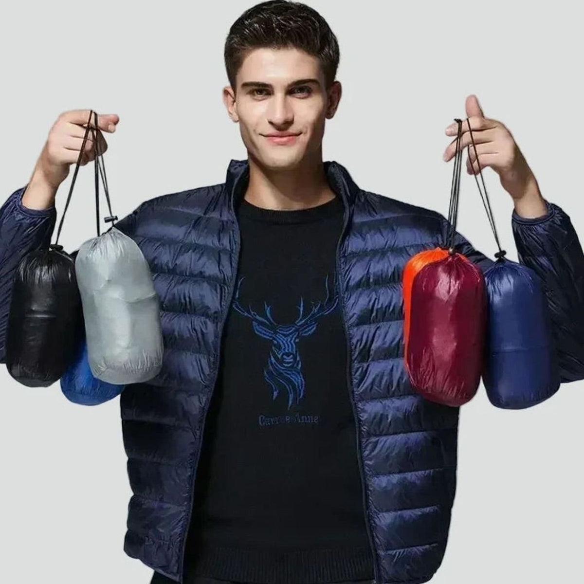 Men's Packable Quilted Puffer Jacket Stow Pocket Full-Zip Stand Collar