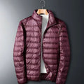 Men's Packable Quilted Puffer Jacket Stow Pocket Full-Zip Stand Collar - Red