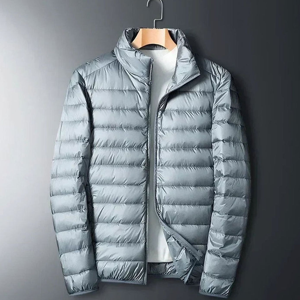 Men's Packable Quilted Puffer Jacket Stow Pocket Full-Zip Stand Collar - Gray