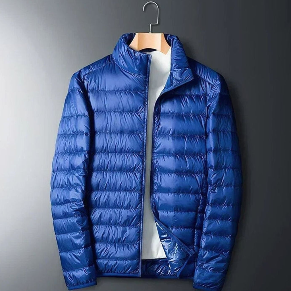 Men's Packable Quilted Puffer Jacket Stow Pocket Full-Zip Stand Collar - Blue