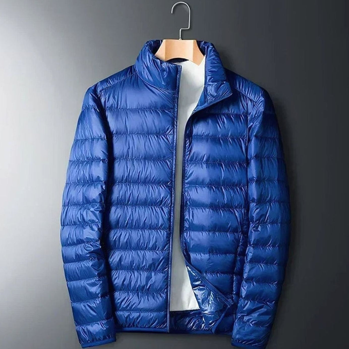 Men's Packable Quilted Puffer Jacket Stow Pocket Full-Zip Stand Collar - Blue