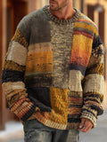 Men's Patchwork Colorblock Chunky Knit Sweater Crewneck Pullover - Patchwork Colorblock